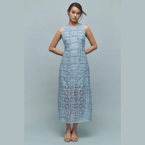 NEW Endless Rose Size Small Women's Sleeveless Textured Lace Midi Dress - Blue - Picture 1 of 4